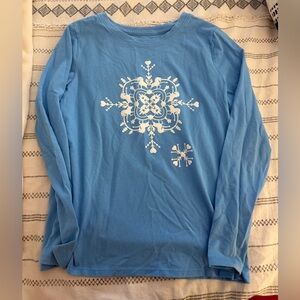 Girl’s Blue Long Sleeve Shirt with Snowflake Design